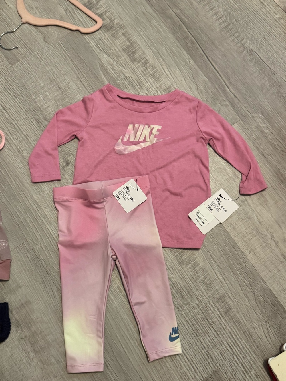 Nike Pink Long Sleeve Top with Pink-to-Cream Ombre Leggings